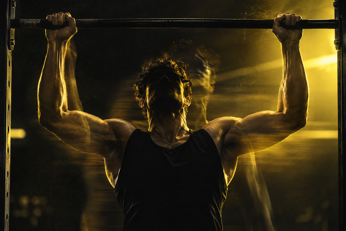 Athlete strength training under dramatic golden light